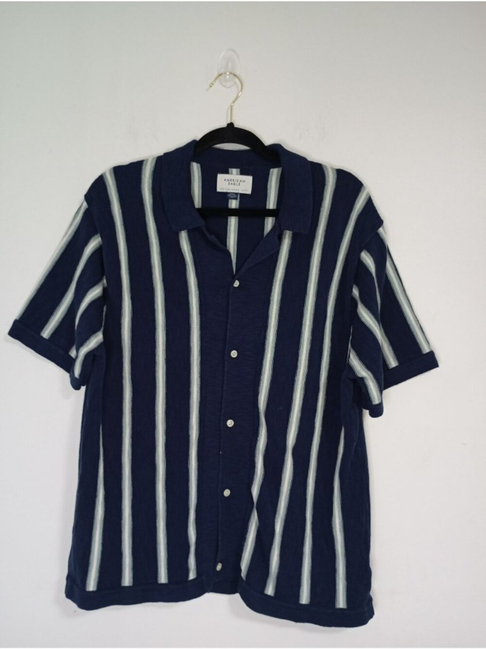 American Eagle Shirt Striped knit Mens Button-Up Navy White Classic Fit M Cotton